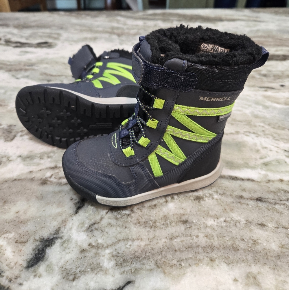 Merrell Snow Crush 2.0 Kids' Charcoal and Lime Snow Boots
